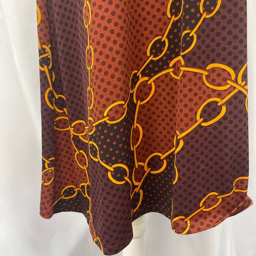 Chain Print Brown polkadot Dress stretchy flowy short sleeve women’s size M - Picture 10 of 15